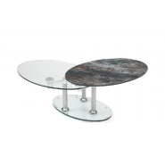 Table basse double en céramique anthracite - plateaux pivotants en verre trempé et piétement en acier brossé_1