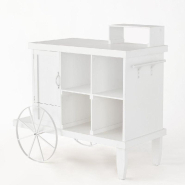 Charrette bois blanc 1 porte 4 cases et présentoir L120 x P55 x H90 cm_1