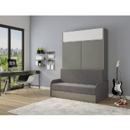 Armoire-lit escamotable ALADYNO SOFA - Canapé gris 160x200 cm - Bandeau blanc, fabrication européenne_1