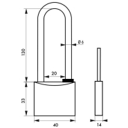 Cadenas à clé Thirard - Type 1 - 40 mm anse haute - Anticorrosion, corps laiton chromé, anse inoxydable_1