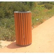 La corbeille Woody - poubelle publique - The Italian Lab - D. 450 mm, H. 900 mm, capacité 100 L, poids 22.9 kg_1