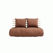 Canapé lit futon SHIN SANO - Brun argile et pin massif - Couchage 140x200 cm - Inspiration japonaise_1