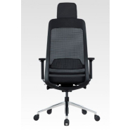 Fauteuil de bureau synchrone blocable 5 positions - Référence 6391 FR191 - Pied aluminium poli - Dossier filet noir_1