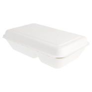 Boîte bagasse blanche 2 comp à couvercle attenant 16,5x22,5x6,4cm - par 500_1