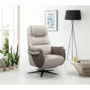 Fauteuil relax électrique ZILIA - bi-moteur - microfibre mastic/brun taupé - piètement étoile métal noir pivotant_1