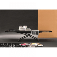 Table basse relevable extensible Dakota - Verre trempé noir - Piétement cintré en métal noir opaque_1
