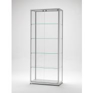 Vitrine l 80 cm aluminium argent top en verre et portes battantes avec serrure