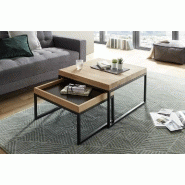 Table basse gigognes LUCON - Chêne massif FSC - Pieds en acier noir epoxy - Design contemporain_1