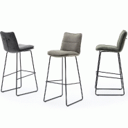 Lot de 2 chaises de bar design HALSOU - tissu olive avec pieds métal laqué noir - dossier ergonomique et poignée intégrée_1