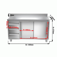 Meuble bas inox adossé P 600 mm avec portes et tiroirs - 1400, A gauche_1
