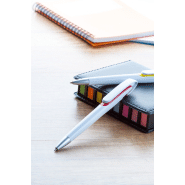 Stylo à bille en plastique - corps blanc et poussoir silver - encre bleue_1