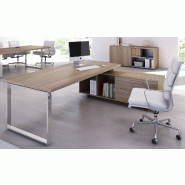 Bureau individuel sur console pied cadre métallique So Flora - 225 x 170 cm, Frêne Noir, Effet chromé_1