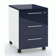 Caisson mobile 3 tiroirs blanc bicolore - Ofitres - Blanc pastel, Bleu marine brillant_1