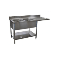 Plonge inox deux bacs avec égouttoir droit - PLD1870 - murale, dosseret 100 mm, cuves embouties_1