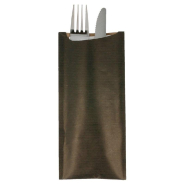 Etui pour couverts kraft noir + serviette blanche intissée 8,5x19,5cm x250_1