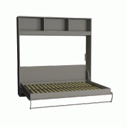 Lit escamotable STRADA-V2 gris mat - Couchage 160x200 cm avec surmeuble 3 niches de rangement_1