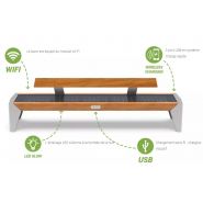 Banc en acier inoxydable et bois avec panneaux solaires indépendants