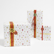 Etiquette cadeau adhésive Joyeuses Fêtes rouge forme boule 40x40mm - par 500_1