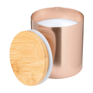 Bougie parfumée à la vanille - support aluminium avec couvercle en bambou - 230g - couleur rose_1