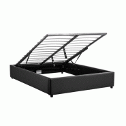 Cadre de lit Dorres 160x200 cm - Sommier relevable avec coffre de rangement - Polyuréthane noir_1