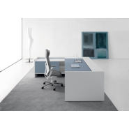 Bureau de Direction OXFORD - Plateau Coulissant Blanc et Bleu Effet Cuir - Référence 9121 FR133_1