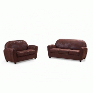 Salon Club Bufallo 2 places + 3 places - Canapés en microfibre vintage marron pour intérieur cosy_1
