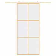 Vidaxl porte coulissante doré 90x205 cm verre esg clair et aluminium 155155_1