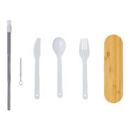 Set de couverts - 5 pièces en plastique PP dans une boîte en bambou avec paille pliable et brosse de nettoyage_1