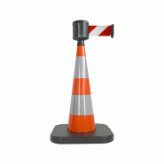Cône de balisage avec base à lester et sangle enrouleur 100mm largeur - Orange / Rouge/Blanc / 1100_1