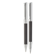 Parure stylos - Stylo à bille et roller en métal avec motifs carbone - Coffret cadeau André Philippe_1