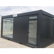 Conteneur pop up store vitré en angle gris - 600 x 300 cm (18 m²) - en kit avec panneaux sandwichs isolants_1