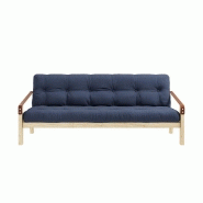Banquette futon POETRY en pin massif - Coloris marine - Couchage 130 x 190 cm avec accoudoirs en cuir_1