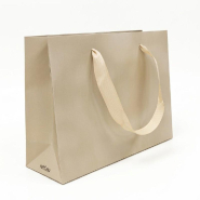 Sac Luxe beige moiré poignées ruban 24x8x18cm - par 12_1