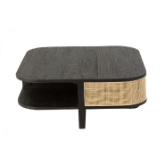 Table basse RARY - bois exotique noir et rotin naturel - avec niche de rangement - 84,5 x 84,5 x 36 cm_1