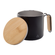Mug thermos - double paroi en acier inoxydable recyclé - 300 ml avec couvercle et poignée en bambou_1