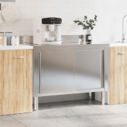 Vidaxl table de travail de cuisine avec portes coulissantes inox 376441_1
