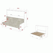 Armoire lit transversale Bora Sofa - canapé intégré - couchage 140x200 cm - structure mélaminé chêne - façade blanc mat_1