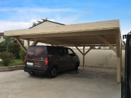 Abri monopente en sapin lamellé collé pour 2 voitures avec porte à faux - 6.04m x 6.02m_1