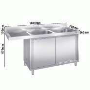 Plonge Inox 2 bacs sur placard avec passage lave-vaisselle - P 700 - GGM - 1800 mm bac à droite_1