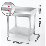 Table en inox 60x60 cm avec 2 rebords (arrière et à droite) + étagère_1