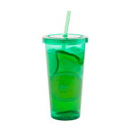 Mug en plastique transparent - 750 ml avec couvercle et paille colorés_1