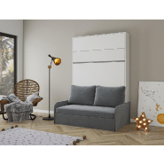 Armoire lit escamotable Bermudes Sofa blanc avec canapé gris - couchage 160x200 cm_1