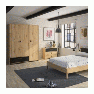 Armoire 3 portes 1 tiroir - Style industriel - Artisan M21044165 - Chêne marron - Fabrication française - 152x60x200 cm_1