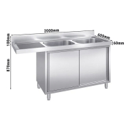 Plonge avec passage lave-vaisselle 200 x 60cm et placard - 2 cuves à droite l50 x p40 x h25 cm_1