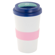 Mug thermos customisable - double parois en plastique - 400 ml - avec couvercle bec verseur et grip en silicone_1