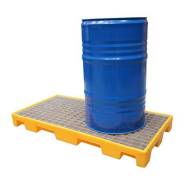 Plateforme basse de rétention 60 litres en PEHD - Jaune - Avec caillebotis galvanisé - Multi-entrées pour fourches_1