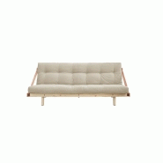 Banquette futon JUMP en pin massif - Coloris beige - Couchage 130 x 190 cm - Design scandinave avec lanières en cuir_1