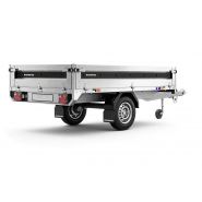 Remorque avec panneau avant ouvrant pour transport d'objets longs