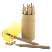 Set de 12 crayons de couleur avec étui rond en carton et taille-crayon en plastique - Couleur jaune_1