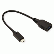 ROLINE Câble USB 3.2 Gen 1, type C - A, M/F, OTG, noir, 0,15 m_1